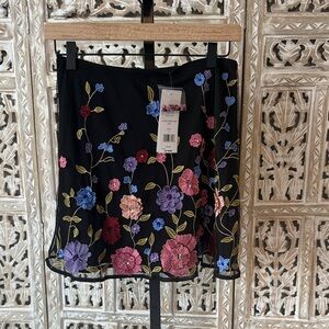 French Connection Floral Embroidered Black Skirt